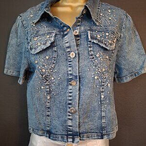 Denim  ringstones  blouse